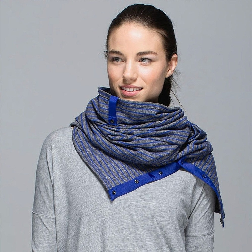 lululemon Vinyasa Snap Scarf - Rulu -‎ Grey/Blue Striped Comfort Outdoor